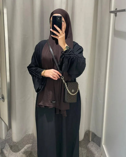 Lace-Up Cuff Plain Abaya