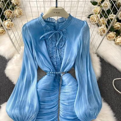 Ruffle Puff Sleeve Mermaid Dress — Evening