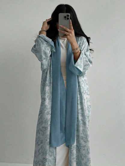 Floral Print Open-Front Abaya — Long Sleeve
