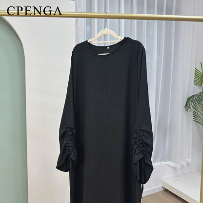 Lace-Up Cuff Plain Abaya
