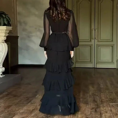 Tiered Ruffle Chiffon Maxi Dress — Evening