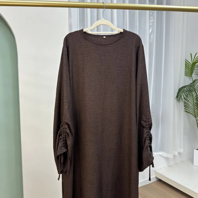 Lace-Up Cuff Plain Abaya