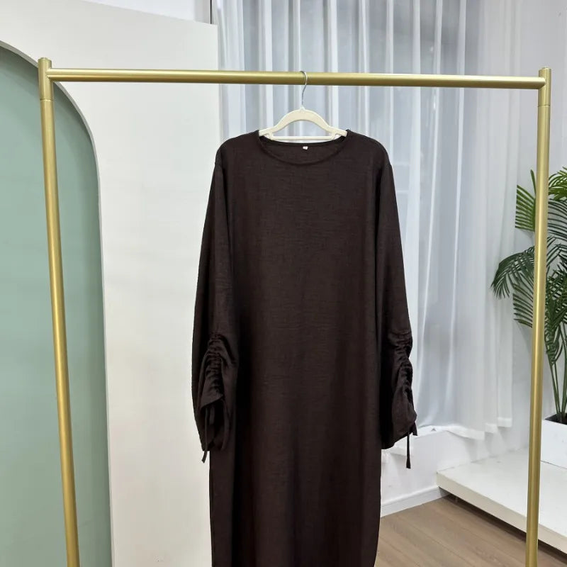 Lace-Up Cuff Plain Abaya